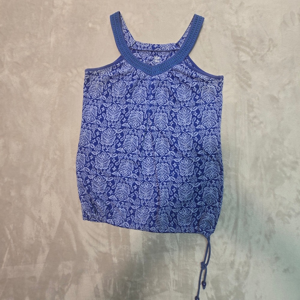ana A New Approach Blue Paisley Embroidered Tank Top Drawstring Hem Medium